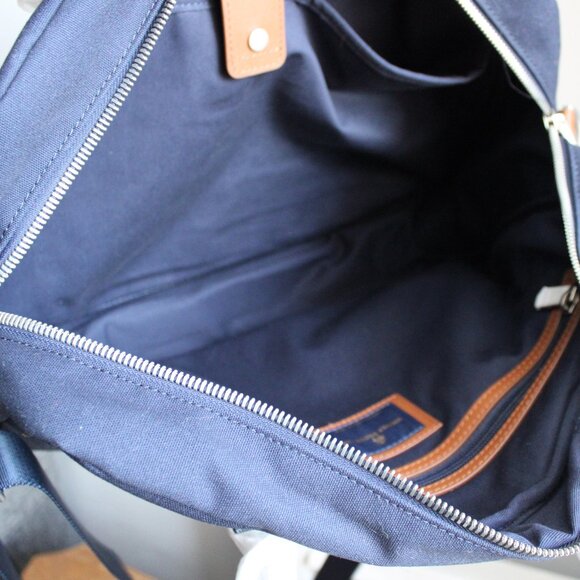 Brooks Brothers Canvas Leather Wells Briefcase in Navy Blue Blazer & Tan NWT - Picture 3 of 12